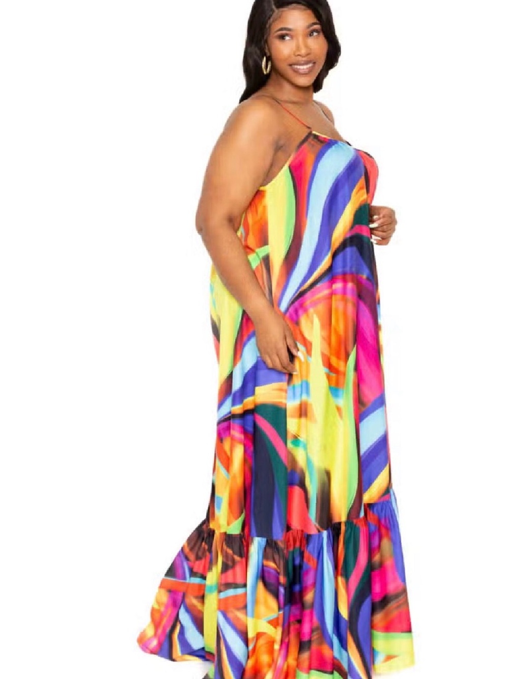 Color Splash Abstract Maxi Dress | Flowy Sleeveless Boho Resort Dress | Women’s - Picture 5 of 10